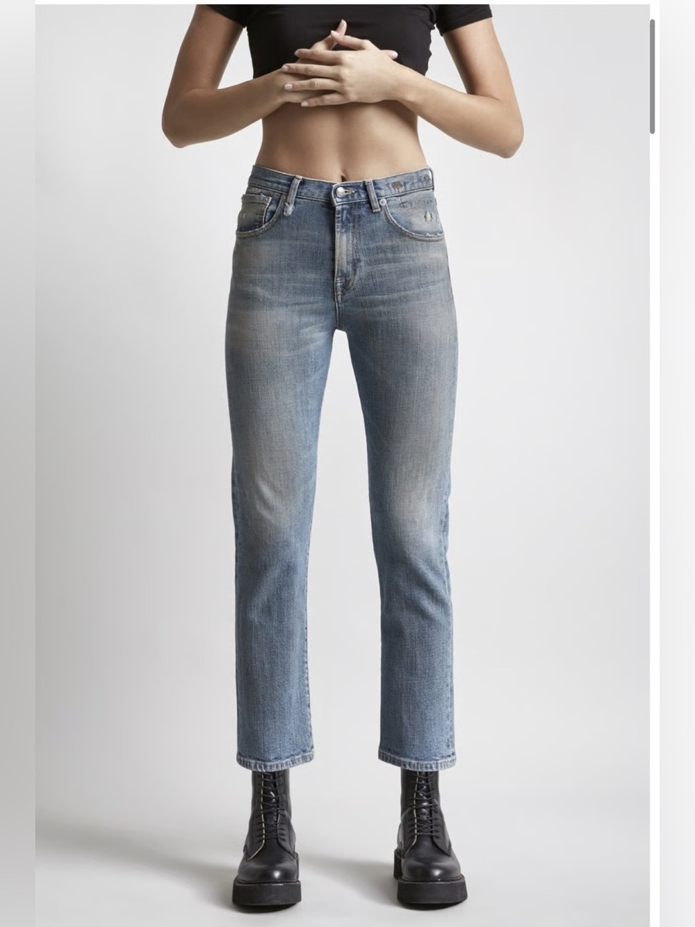 R13 Stove Pipe Cropped Jean Corey Indigo Distressed Denim Designer Women Size 25